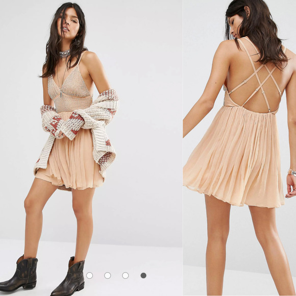Free People Like a Diamond Mini Dress in Peach Size 2 - Picture 1 of 8